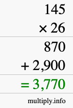 How to calculate 145 times 26 using long multiplication
