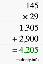 How to calculate 145 times 29 using long multiplication How to calculate 145 times 29 using long multiplication