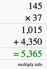 How to calculate 145 times 37 using long multiplication