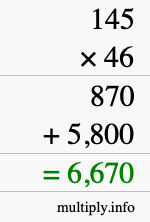 How to calculate 145 times 46 using long multiplication