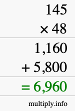 How to calculate 145 times 48 using long multiplication How to calculate 145 times 48 using long multiplication