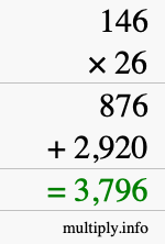 How to calculate 146 times 26 using long multiplication How to calculate 146 times 26 using long multiplication