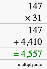 How to calculate 147 times 31 using long multiplication