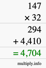 How to calculate 147 times 32 using long multiplication How to calculate 147 times 32 using long multiplication