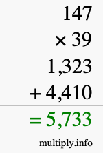 How to calculate 147 times 39 using long multiplication