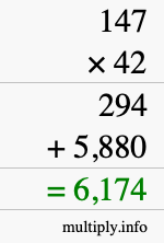 How to calculate 147 times 42 using long multiplication