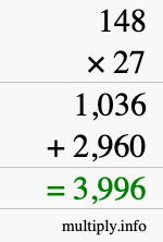 How to calculate 148 times 27 using long multiplication How to calculate 148 times 27 using long multiplication