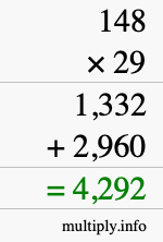 How to calculate 148 times 29 using long multiplication How to calculate 148 times 29 using long multiplication