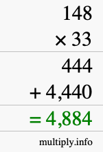 How to calculate 148 times 33 using long multiplication