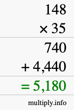 How to calculate 148 times 35 using long multiplication How to calculate 148 times 35 using long multiplication