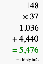 How to calculate 148 times 37 using long multiplication