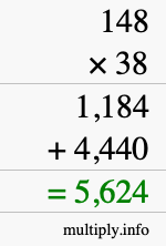 How to calculate 148 times 38 using long multiplication How to calculate 148 times 38 using long multiplication