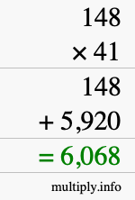 How to calculate 148 times 41 using long multiplication