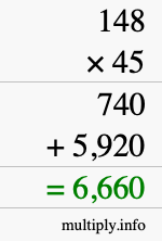 How to calculate 148 times 45 using long multiplication How to calculate 148 times 45 using long multiplication