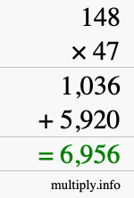 How to calculate 148 times 47 using long multiplication