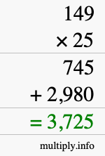 How to calculate 149 times 25 using long multiplication