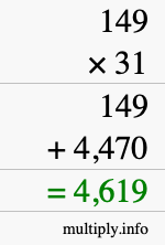 How to calculate 149 times 31 using long multiplication