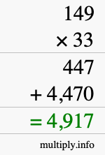 How to calculate 149 times 33 using long multiplication