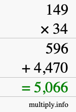 How to calculate 149 times 34 using long multiplication