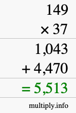 How to calculate 149 times 37 using long multiplication