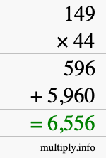 How to calculate 149 times 44 using long multiplication