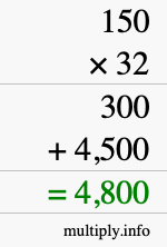 How to calculate 150 times 32 using long multiplication How to calculate 150 times 32 using long multiplication