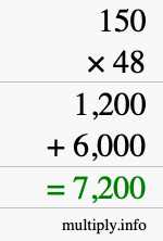 How to calculate 150 times 48 using long multiplication