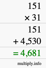 How to calculate 151 times 31 using long multiplication How to calculate 151 times 31 using long multiplication