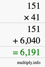 How to calculate 151 times 41 using long multiplication