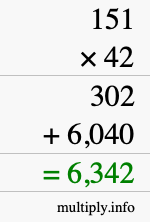 How to calculate 151 times 42 using long multiplication