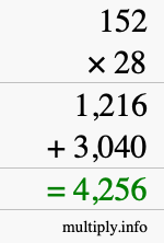 How to calculate 152 times 28 using long multiplication How to calculate 152 times 28 using long multiplication
