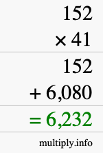 How to calculate 152 times 41 using long multiplication