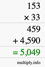 How to calculate 153 times 33 using long multiplication