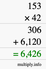 How to calculate 153 times 42 using long multiplication