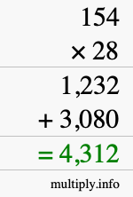 How to calculate 154 times 28 using long multiplication How to calculate 154 times 28 using long multiplication