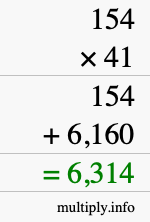 How to calculate 154 times 41 using long multiplication