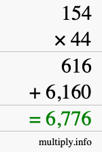 How to calculate 154 times 44 using long multiplication