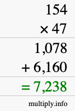 How to calculate 154 times 47 using long multiplication