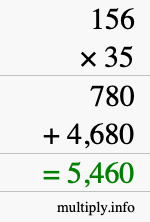 How to calculate 156 times 35 using long multiplication