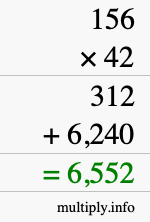 How to calculate 156 times 42 using long multiplication