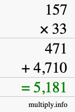 How to calculate 157 times 33 using long multiplication