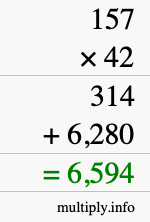 How to calculate 157 times 42 using long multiplication