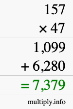 How to calculate 157 times 47 using long multiplication