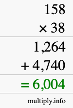 How to calculate 158 times 38 using long multiplication