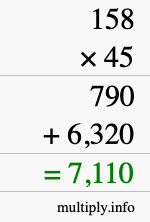 How to calculate 158 times 45 using long multiplication How to calculate 158 times 45 using long multiplication