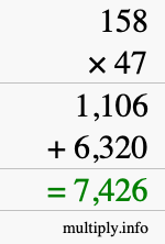 How to calculate 158 times 47 using long multiplication