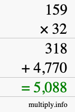 How to calculate 159 times 32 using long multiplication How to calculate 159 times 32 using long multiplication