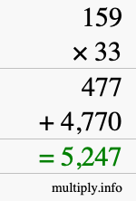 How to calculate 159 times 33 using long multiplication