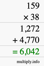 How to calculate 159 times 38 using long multiplication