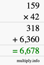 How to calculate 159 times 42 using long multiplication